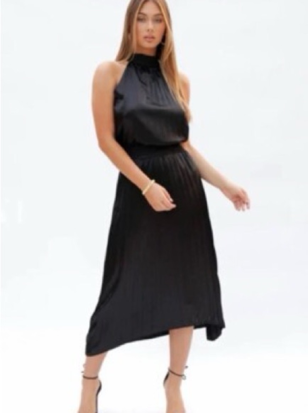 Bishop Young Black Halter High-Low Midi Dress
